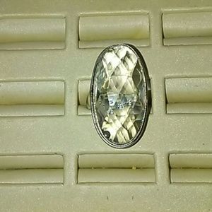 White topaz faceted oval 40 cts 925 ring